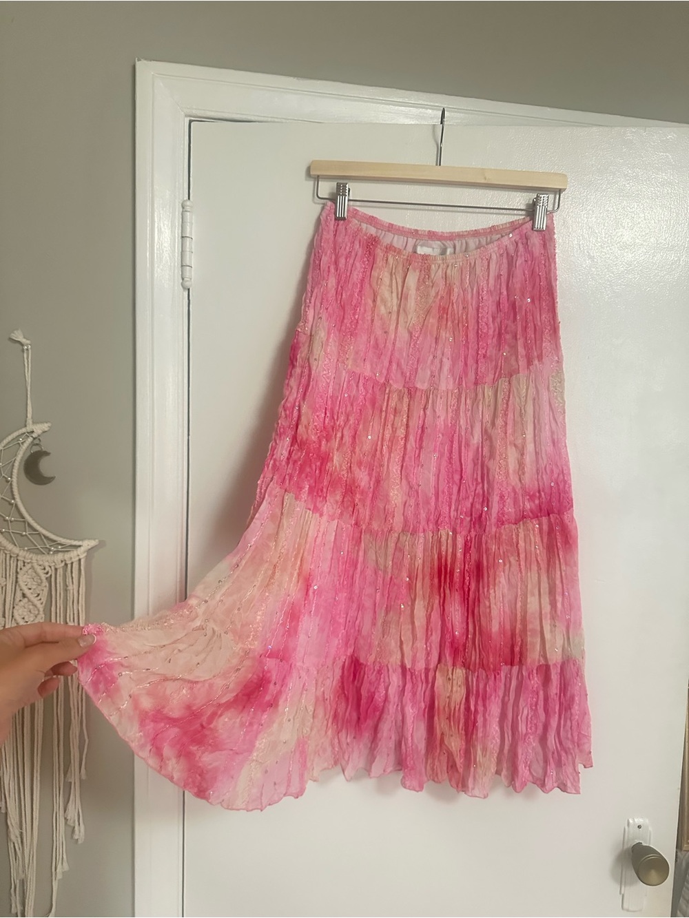 Vintage Pink Tiered Maxi Skirt